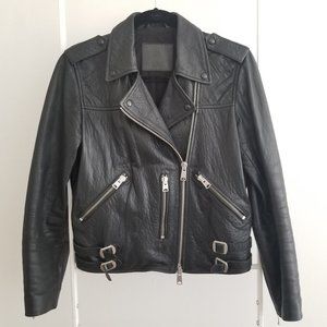 All Saints Watson Pebbled Leather Jacket, Black, 6